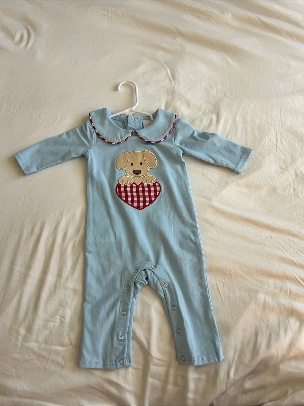Stitchy Fish Baby Blue Puppy Heart Appliqué One-Piece | NWOT | 3-6m